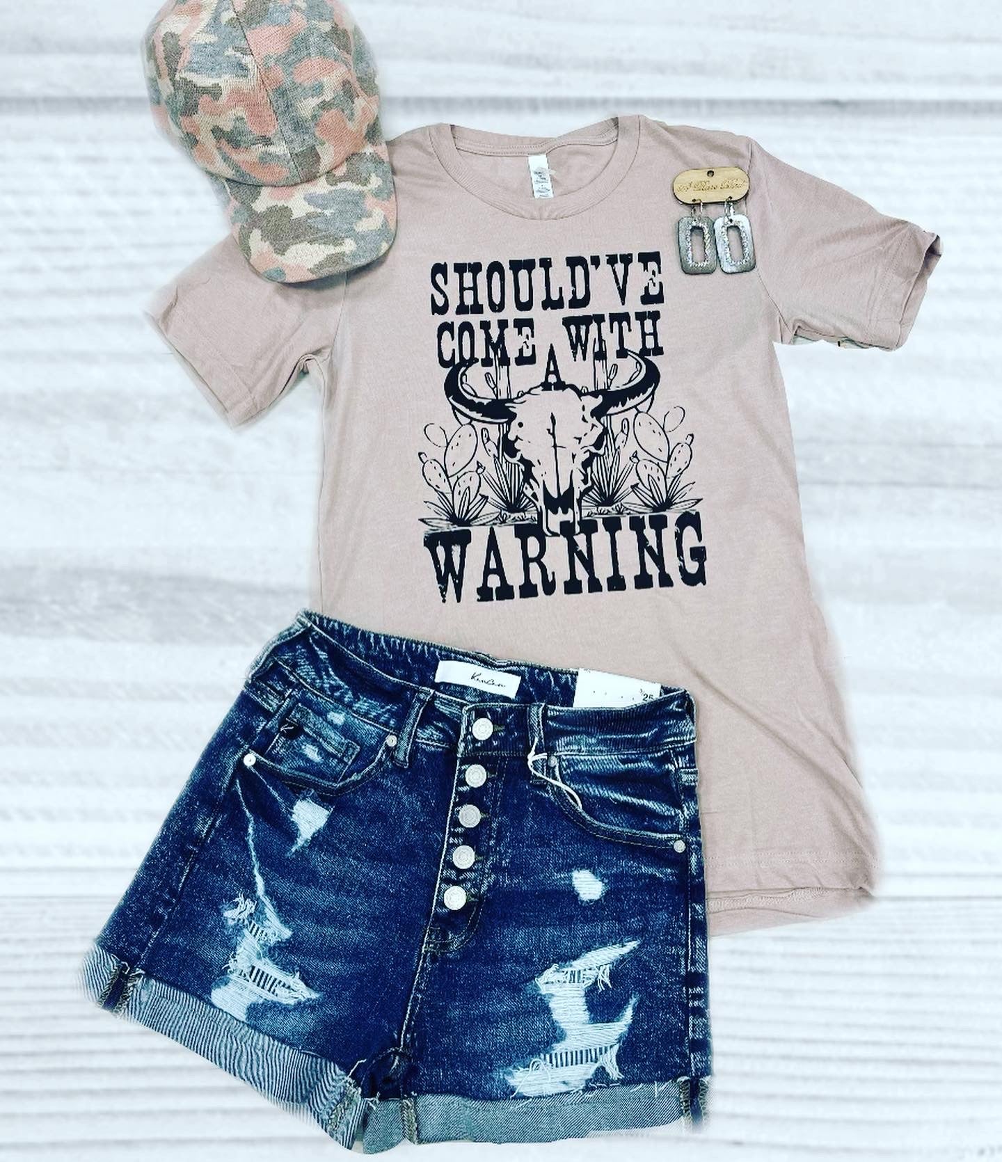Exposed Button High Rise Dark Denim Shorts