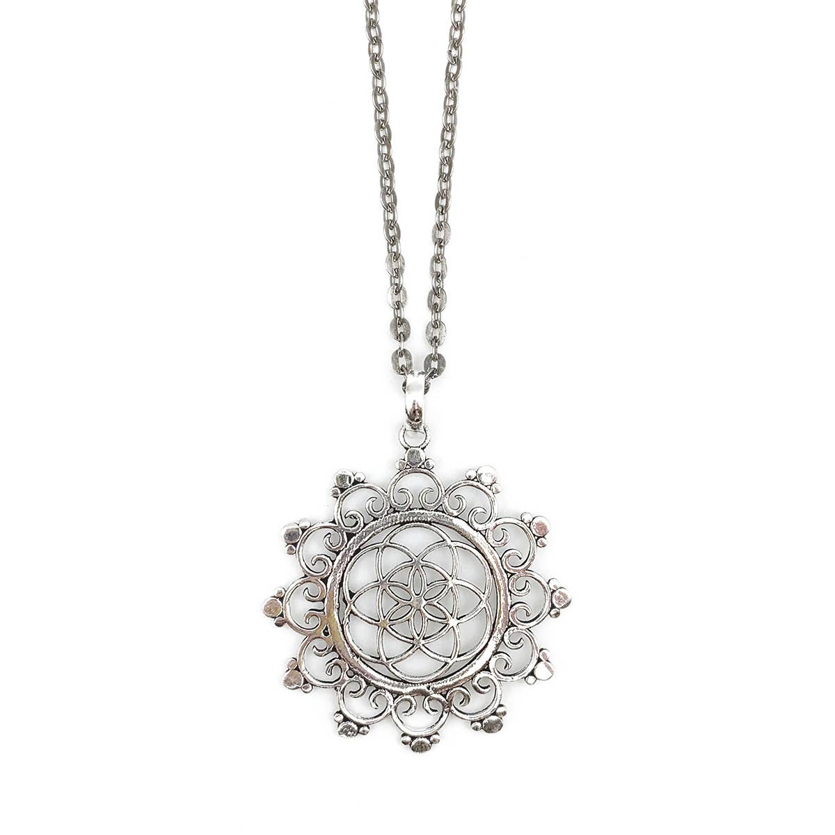 Silver Filigree and Spirals Necklace