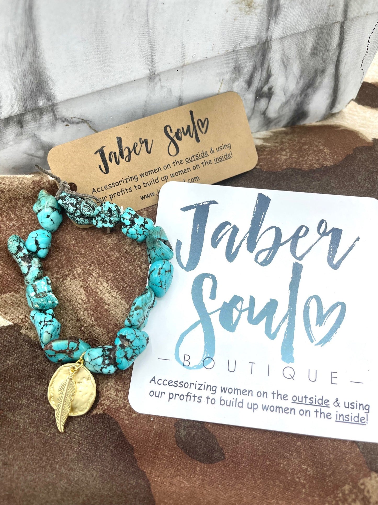 Blue Turquoise Stretch Bracelet with Matte Gold Accents