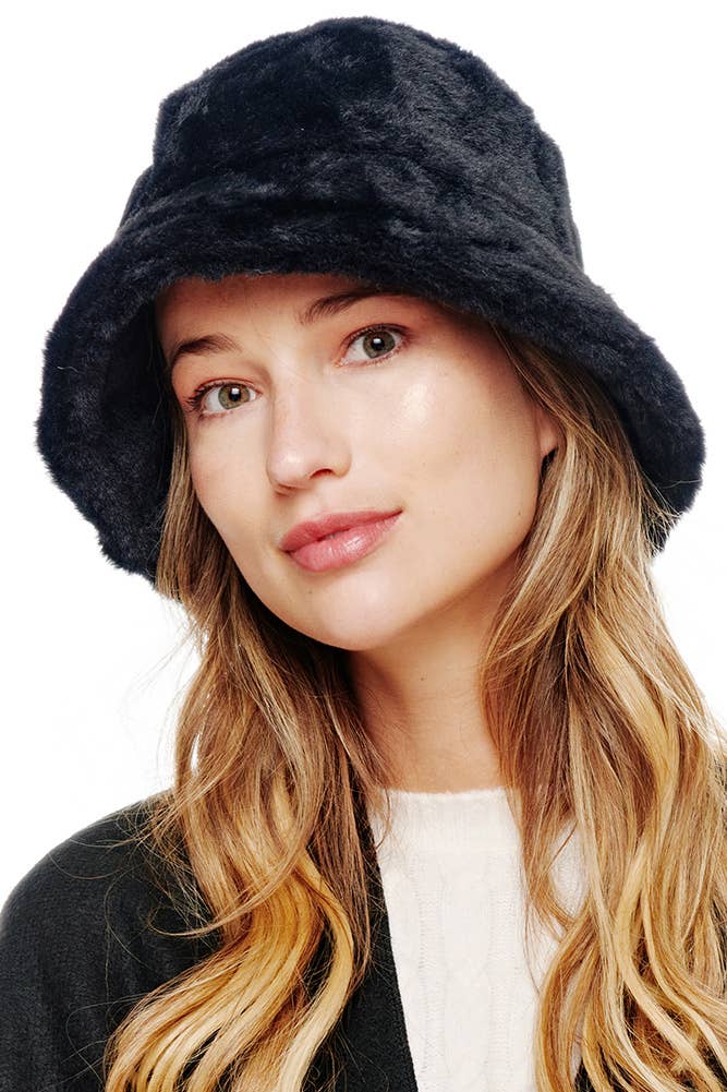 Fur Cozy Bucket Hat- Black