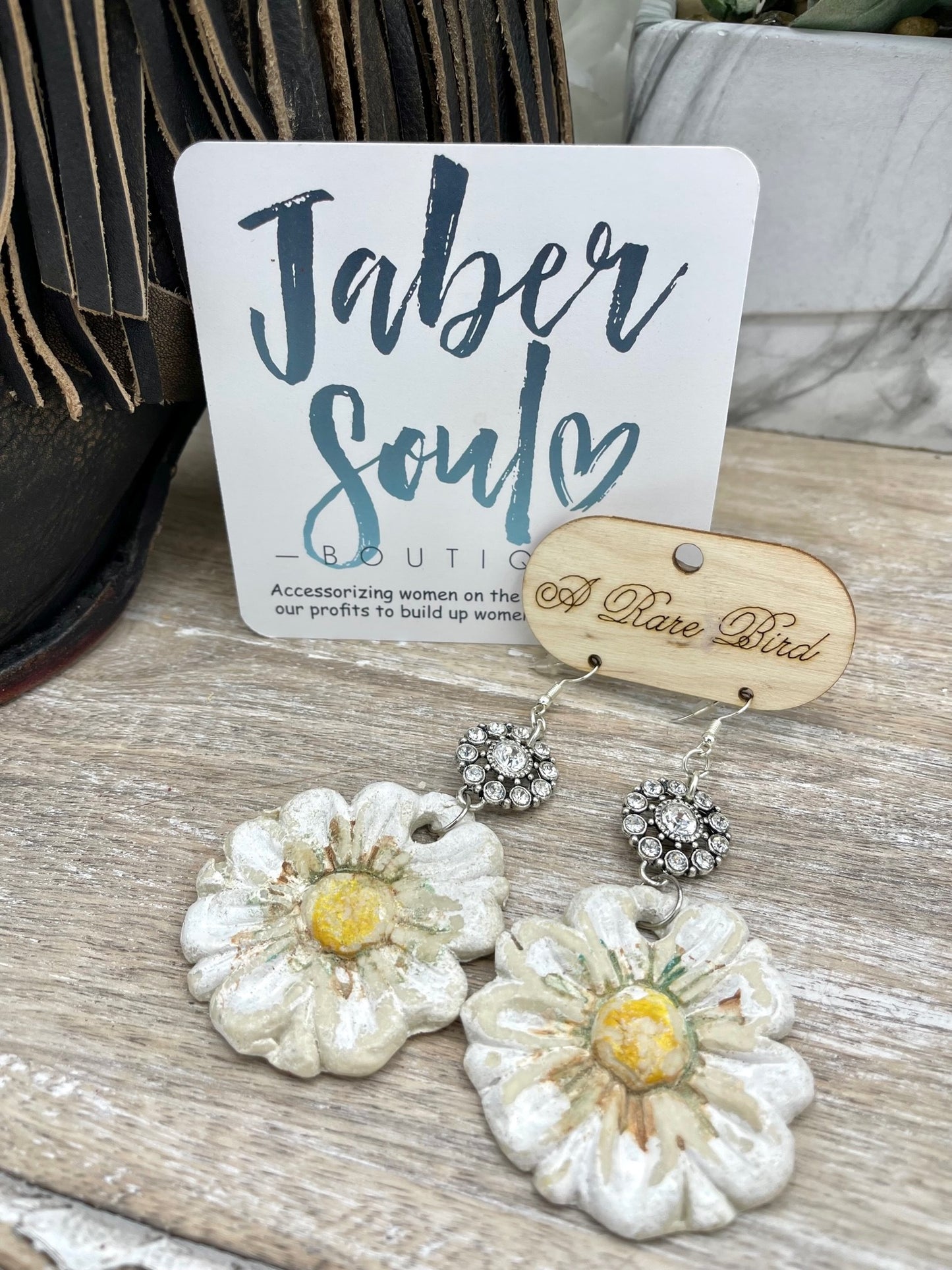 Hand Carved Daisy & Bling Earrings