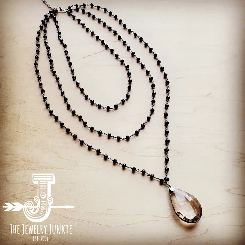 Faceted Glass Beaded Triple Strand Layering Necklace w/ Pendant