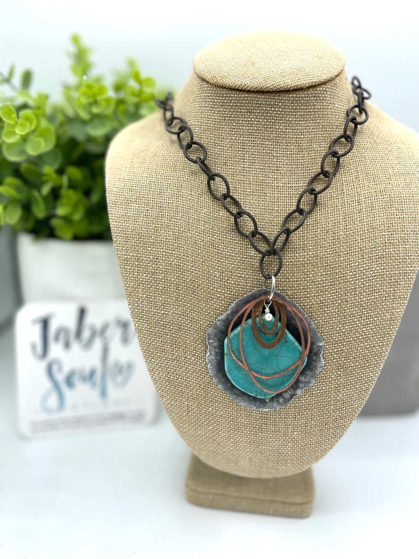 Nevada Turquoise Slab Pendant Chain Necklace