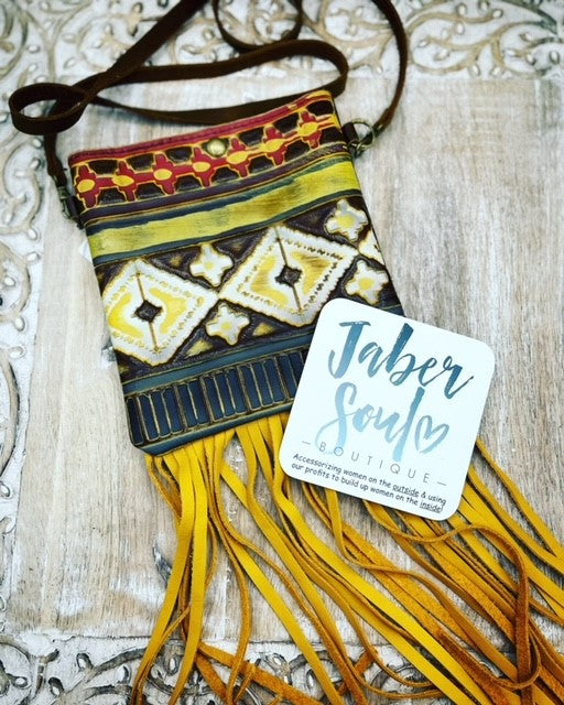 Small Crossbody Handbag w/ Yellow Navajo Leather