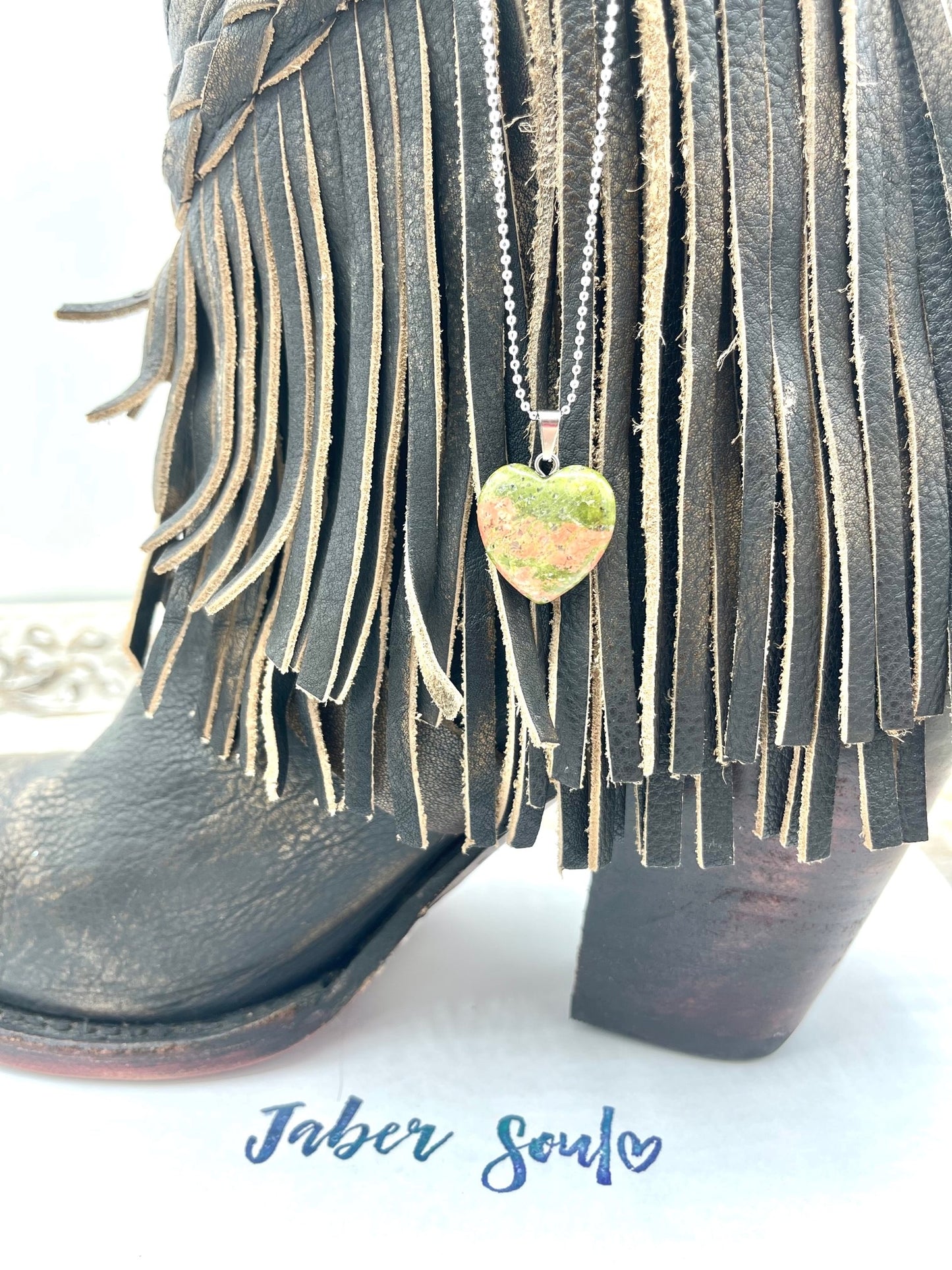 Unakite- Crystal Heart Necklace