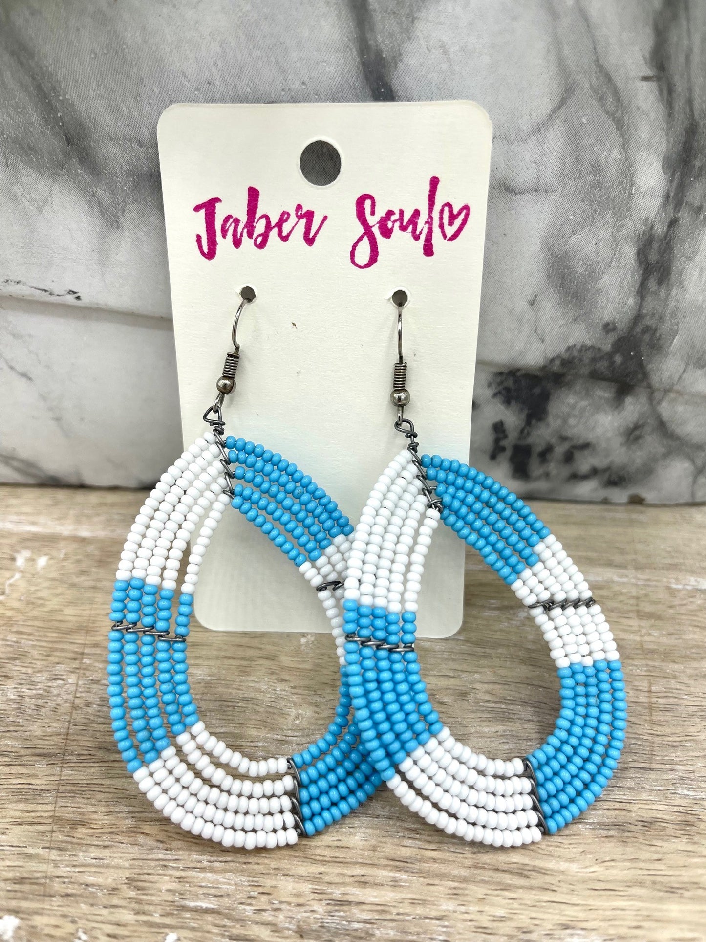 Blue & White Kenyan Beaded Earrings