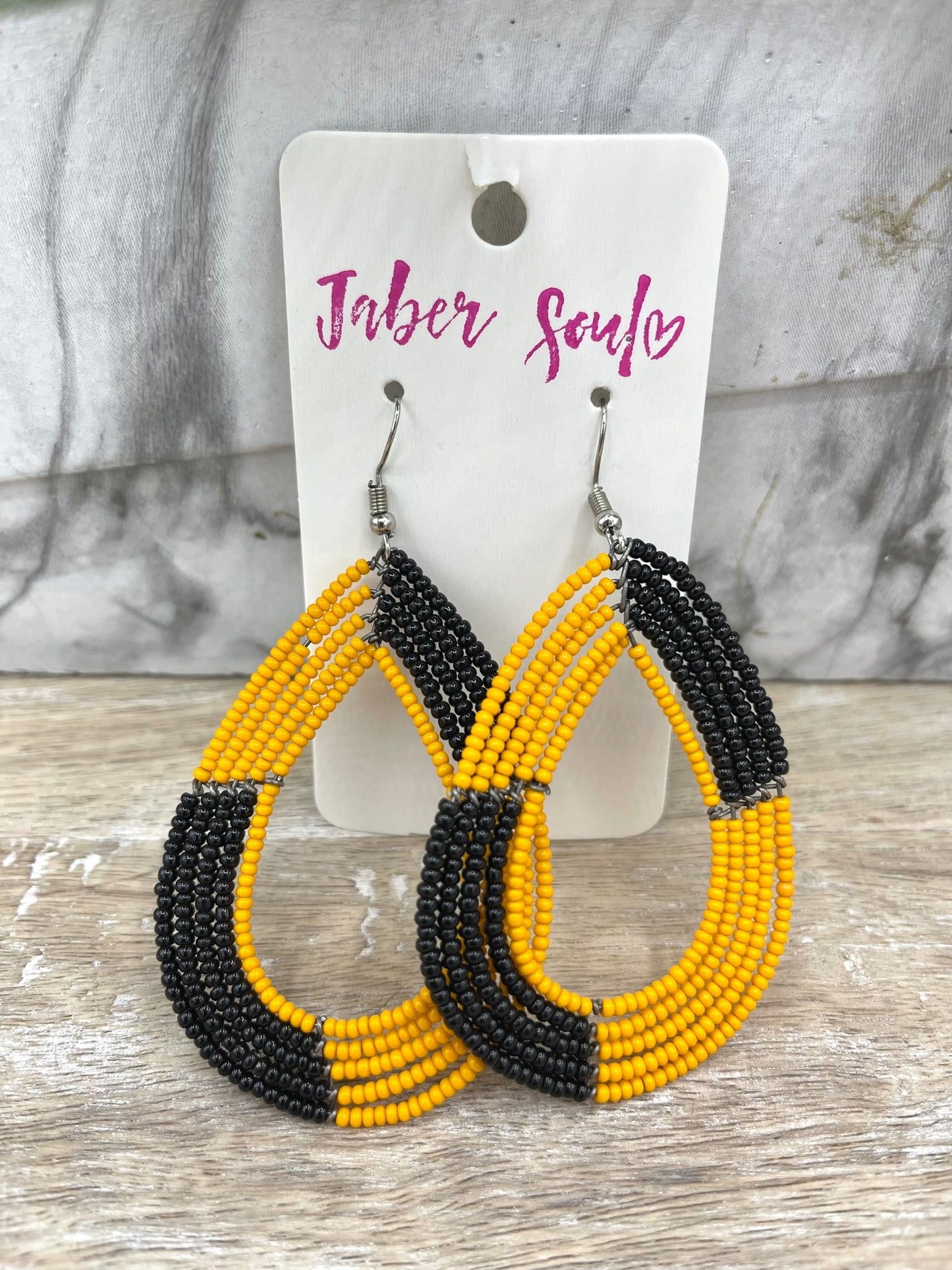 Black Orange Kenyan Beaded Earrings