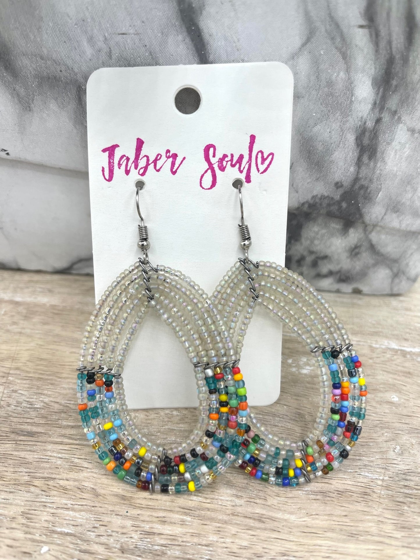 Clear Rainbow Kenyan Beaded Earrings