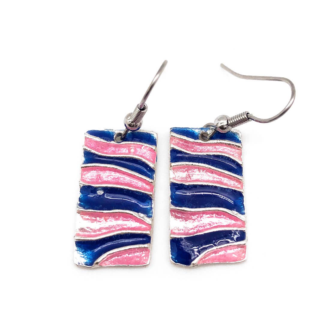 Pewter Earrings with Color Enamel - Cobalt/Pink