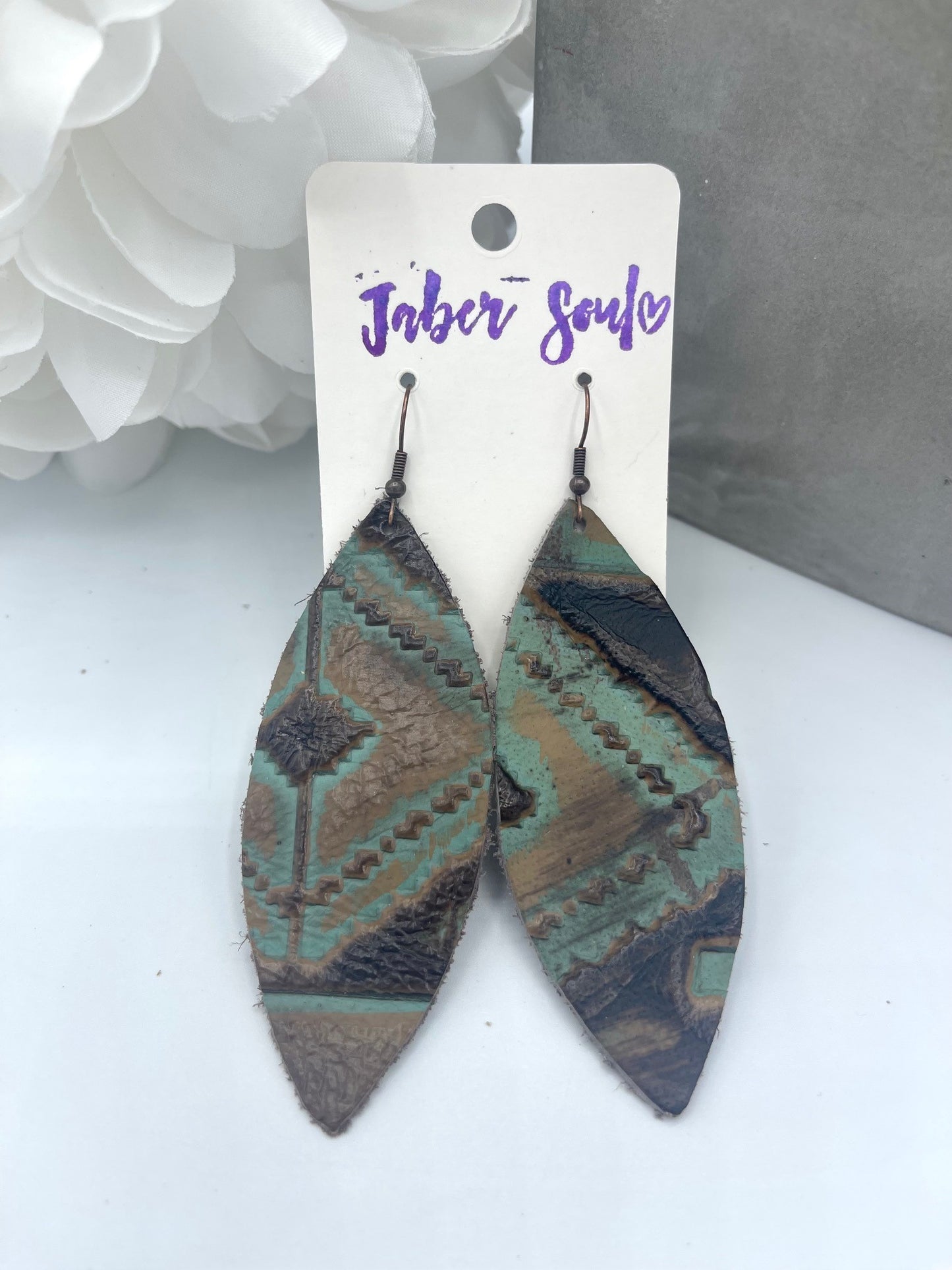 Embossed Leather Brown Earrings