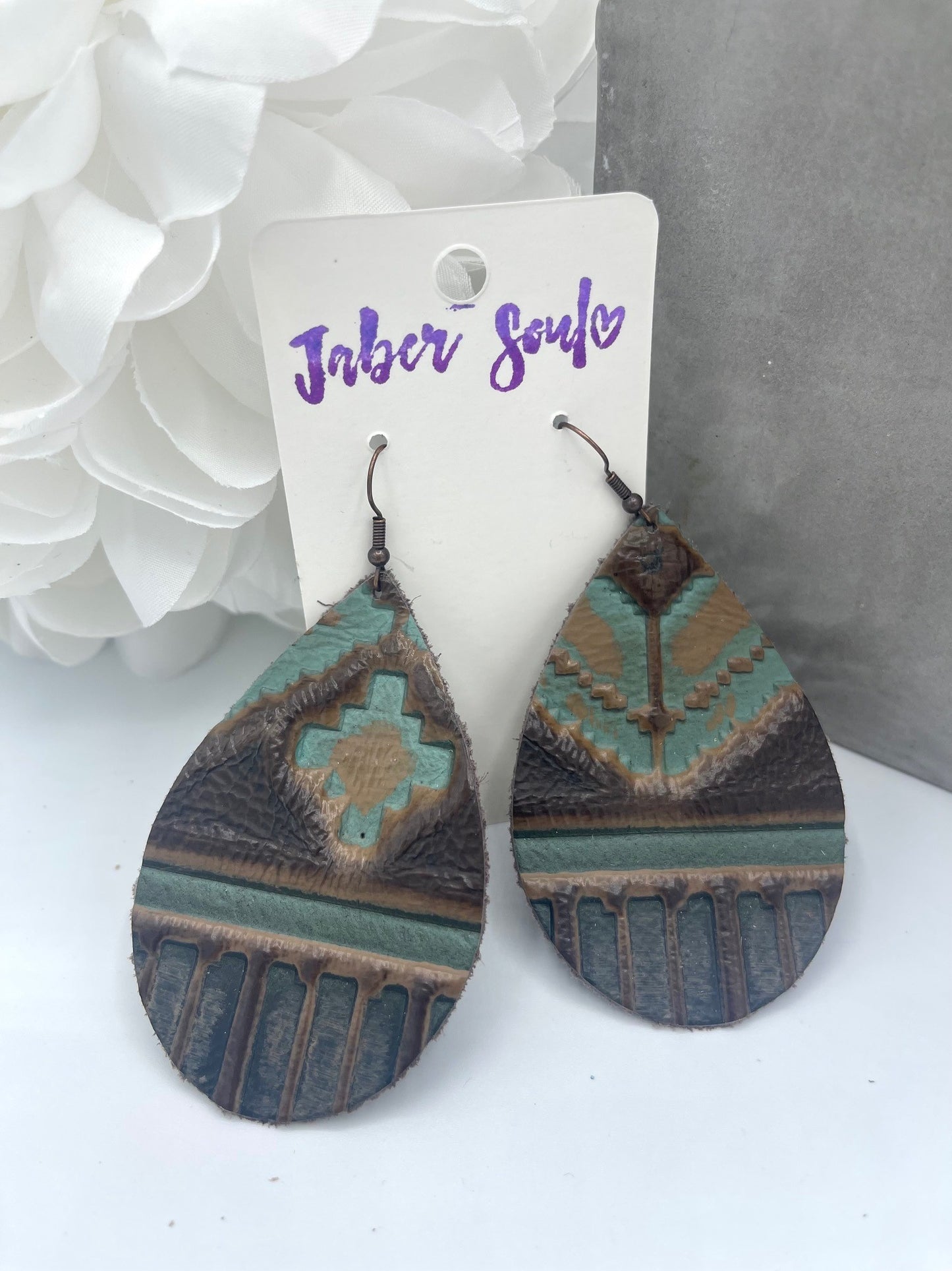Embossed Leather Brown Earrings