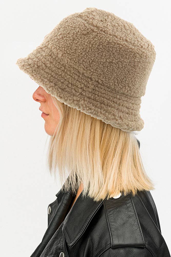 Sherpa Fleece Cozy Bucket Hat- Brown