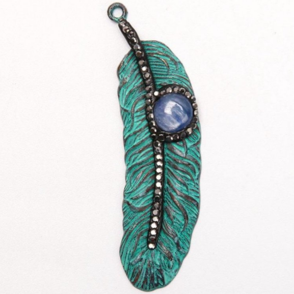Metal Feather Shape Pendant w Kyanite