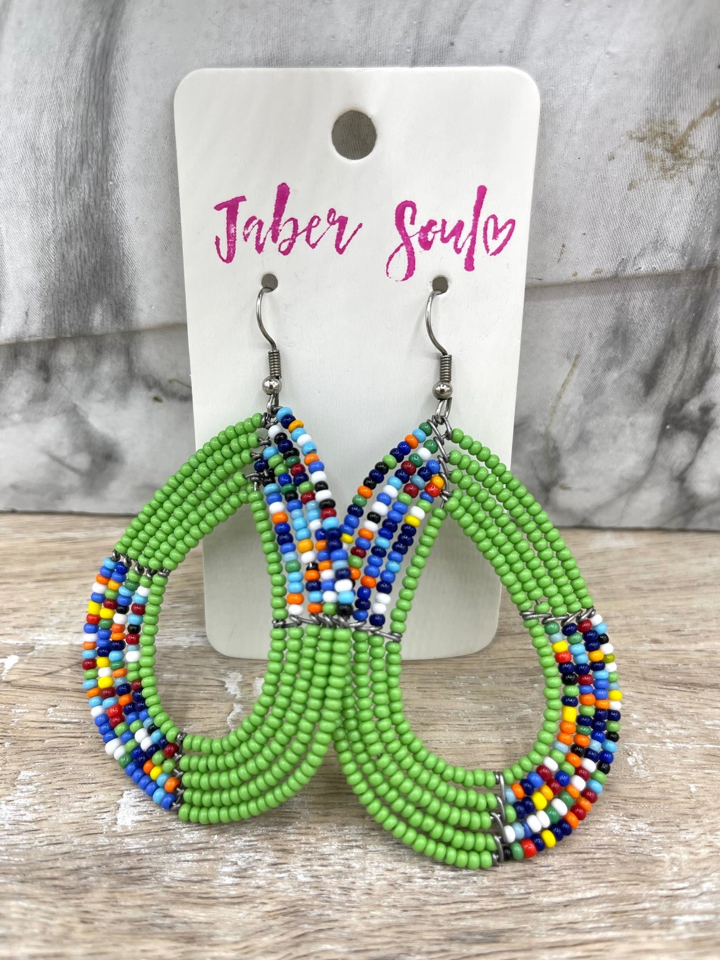 Green Rainbow Kenyan Beaded Earrings