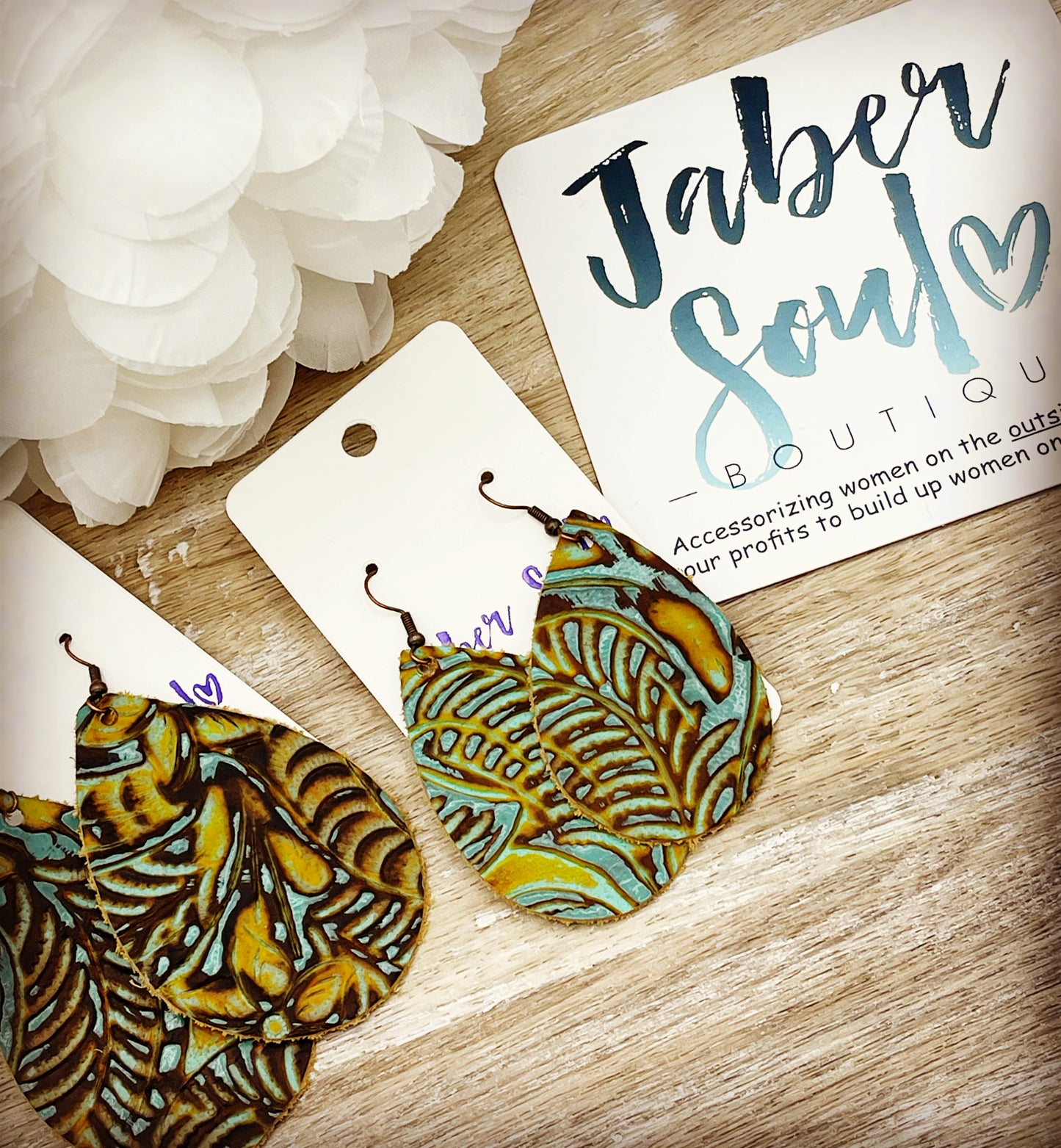 Leather Teardrop Earrings in Dallas Turquoise