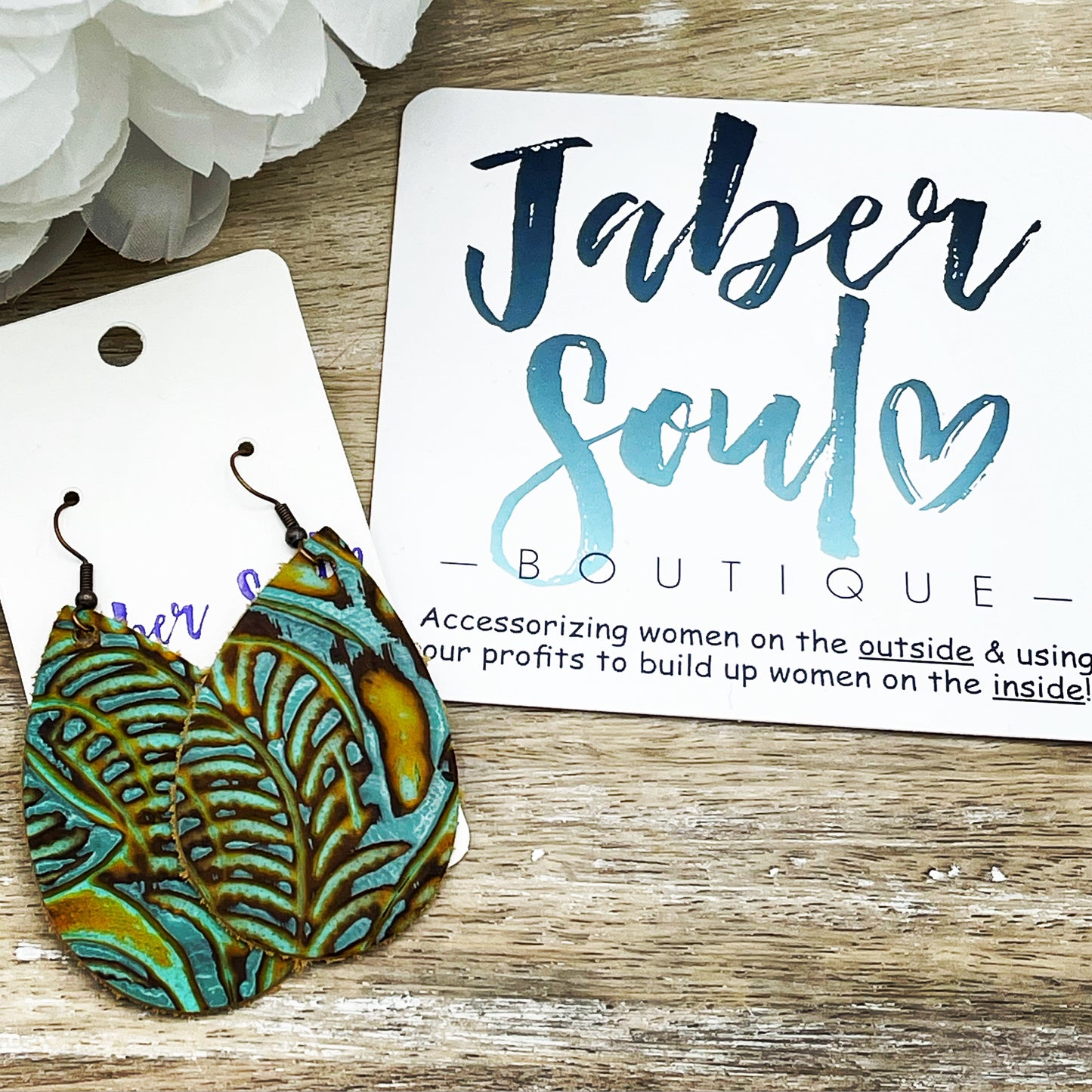Leather Teardrop Earrings in Dallas Turquoise