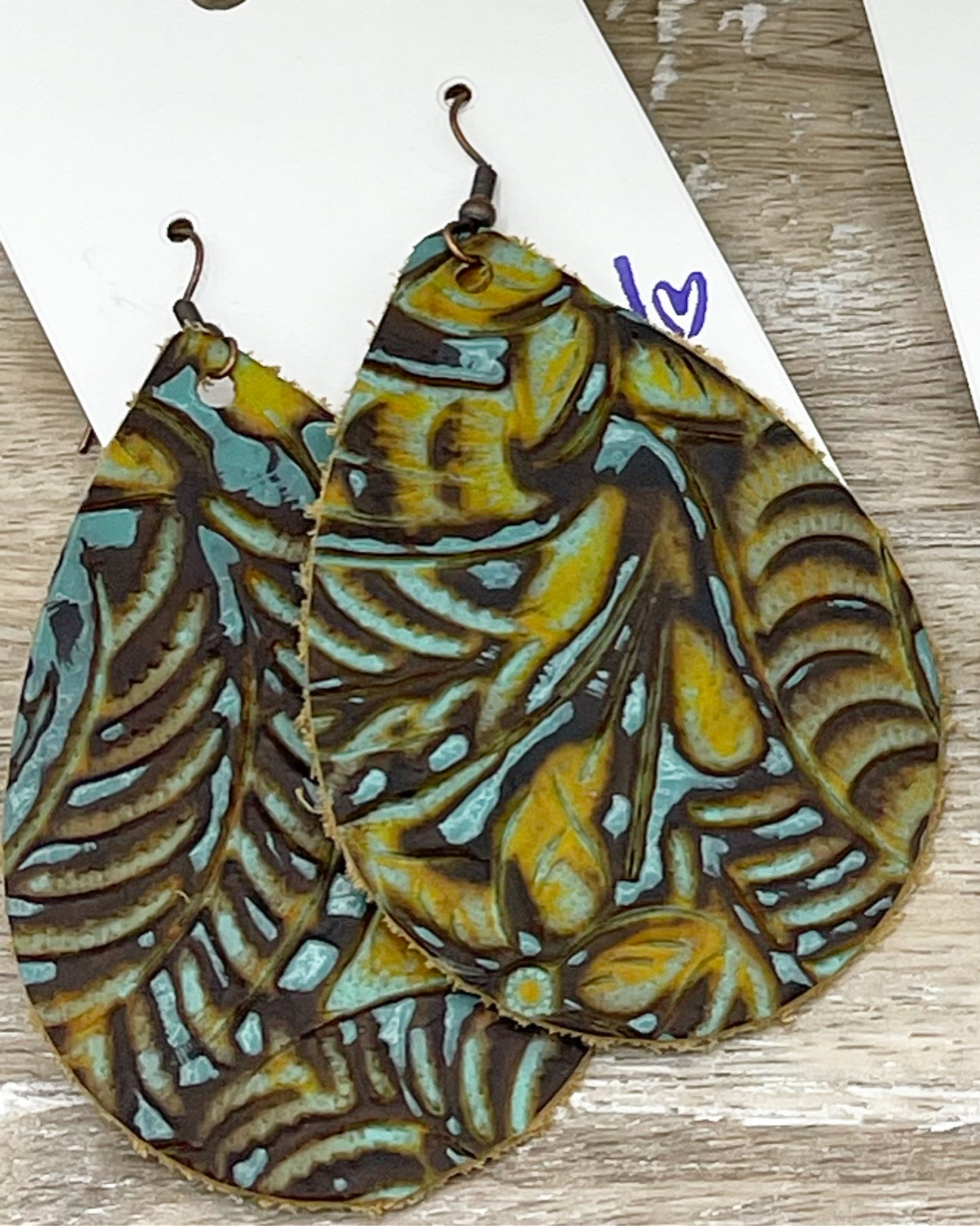 Leather Teardrop Earrings in Dallas Turquoise