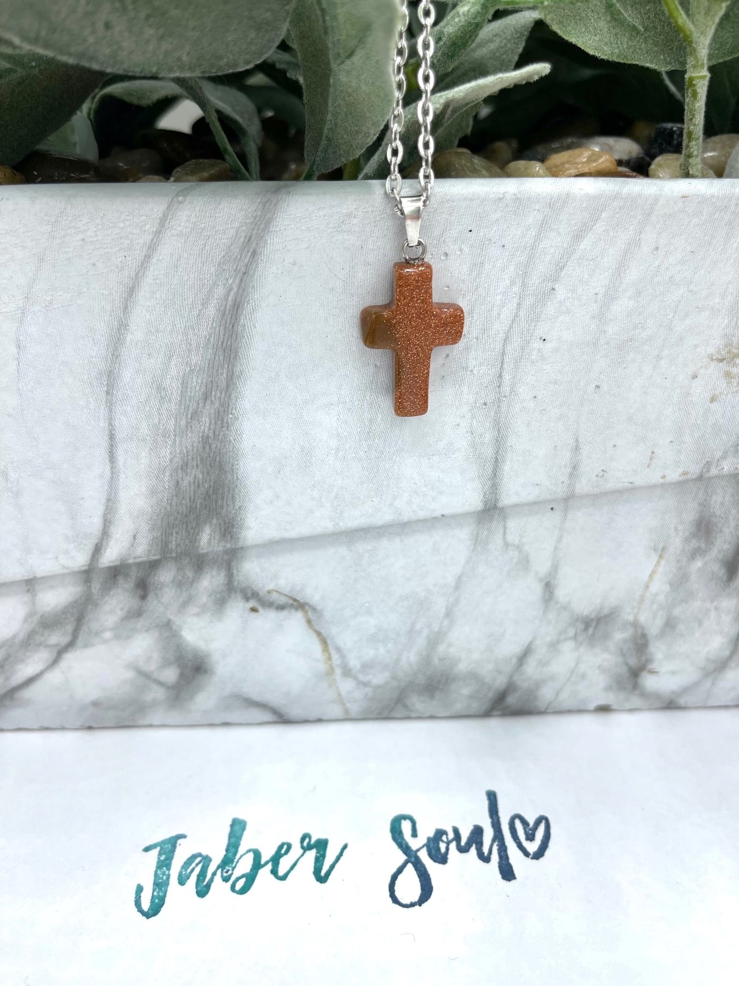 Sandstone- Crystal Cross Necklace