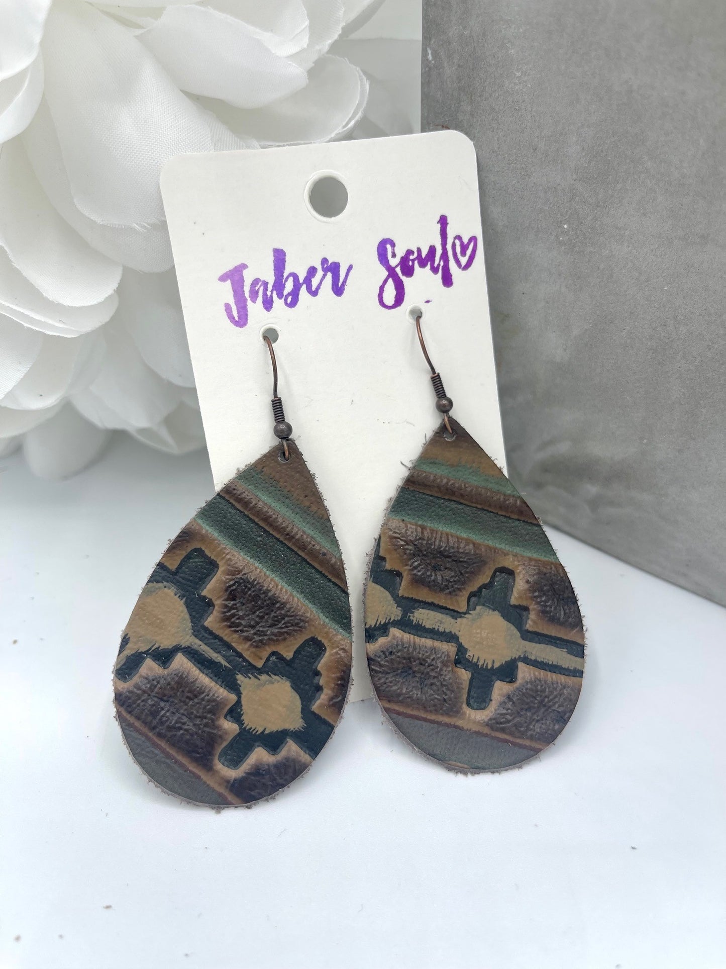 Embossed Leather Brown Earrings