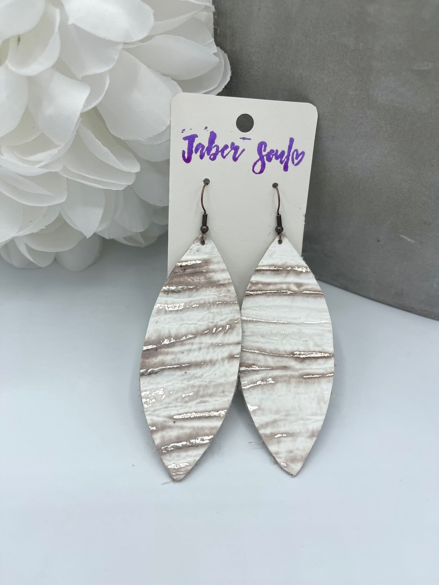 Leather Tear Drop White Chateau Earrings