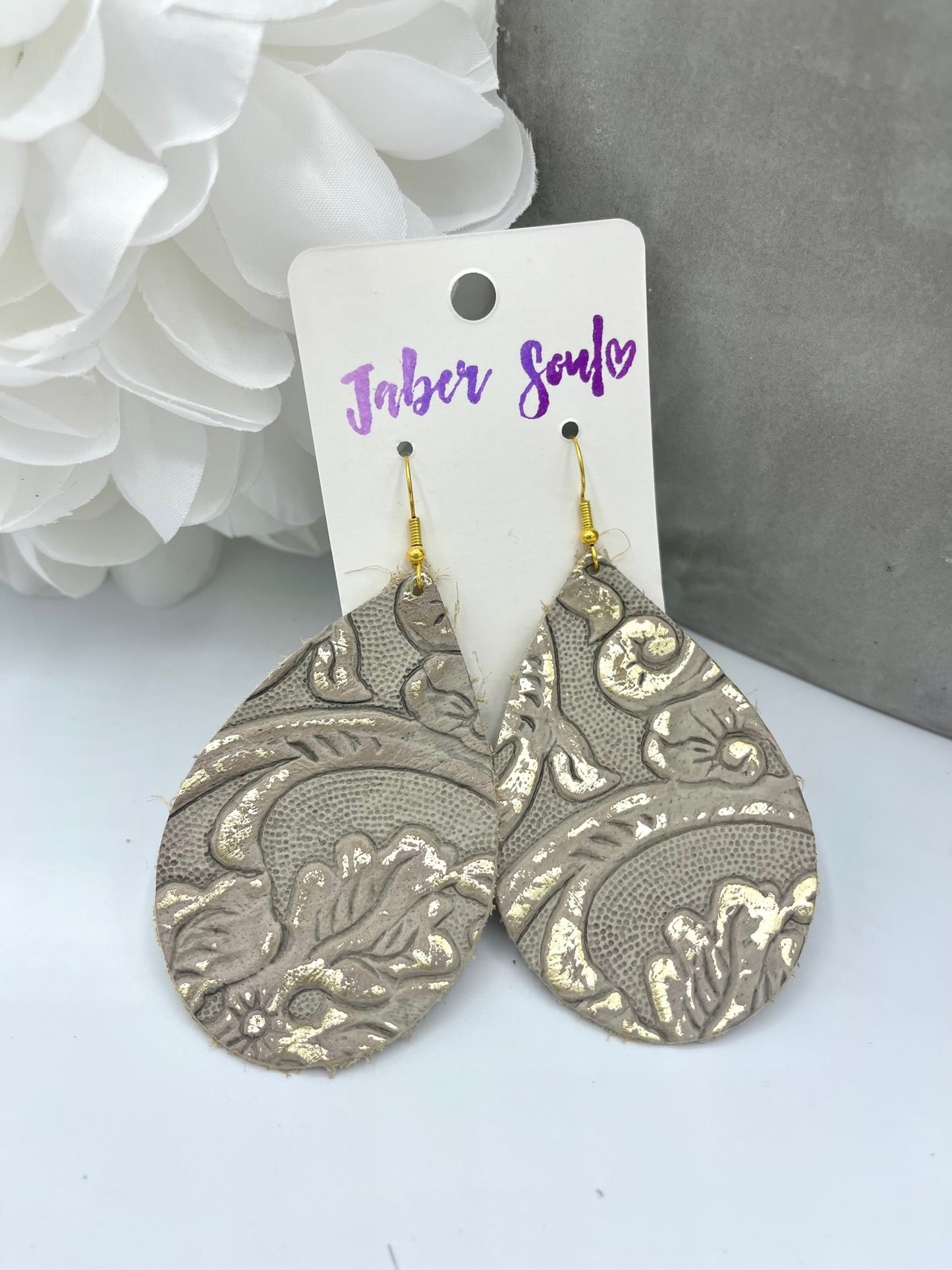 Leather Teardrop Earrings in Gilded Cowboy