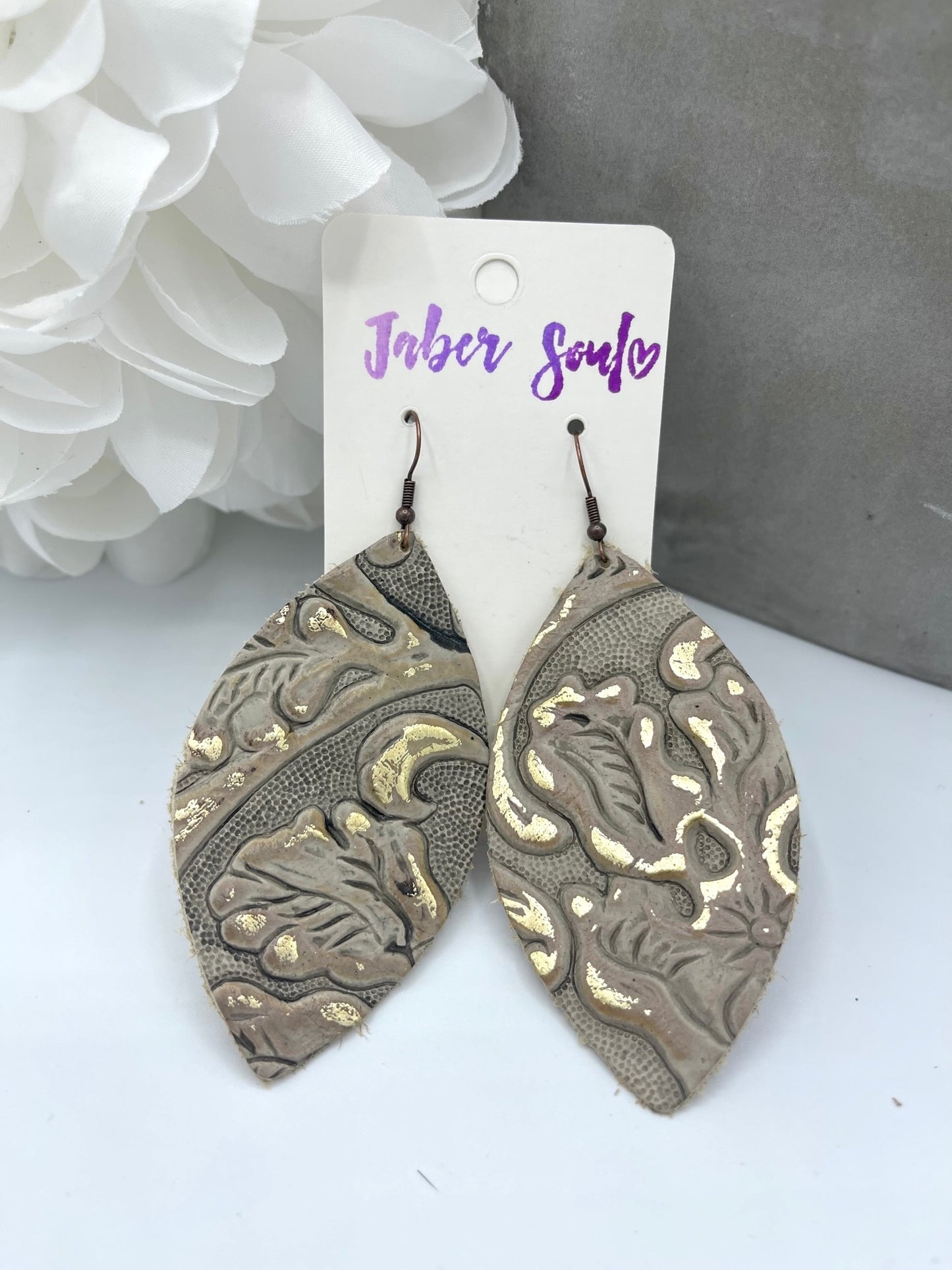 Leather Teardrop Earrings in Gilded Cowboy