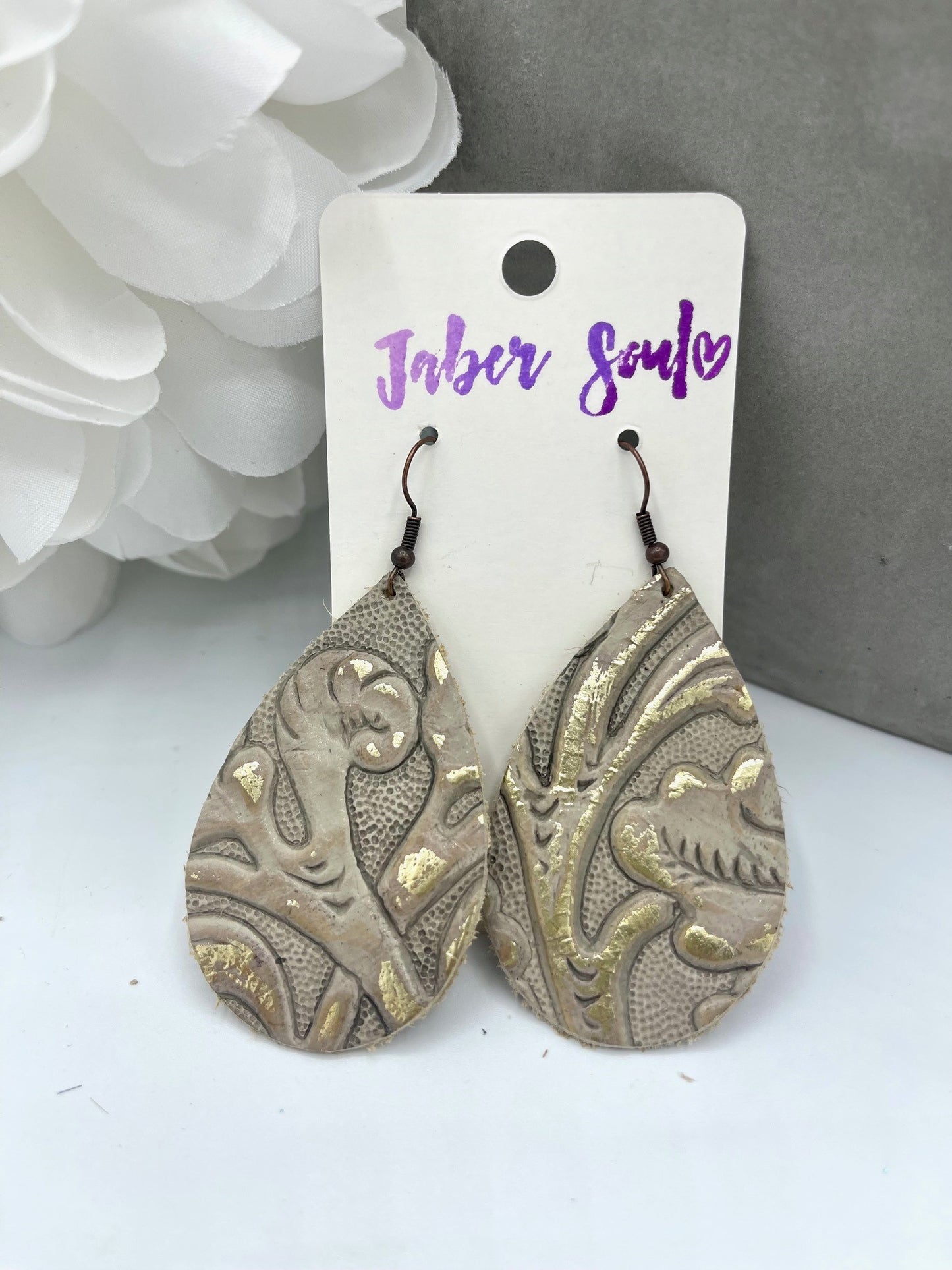 Leather Teardrop Earrings in Gilded Cowboy