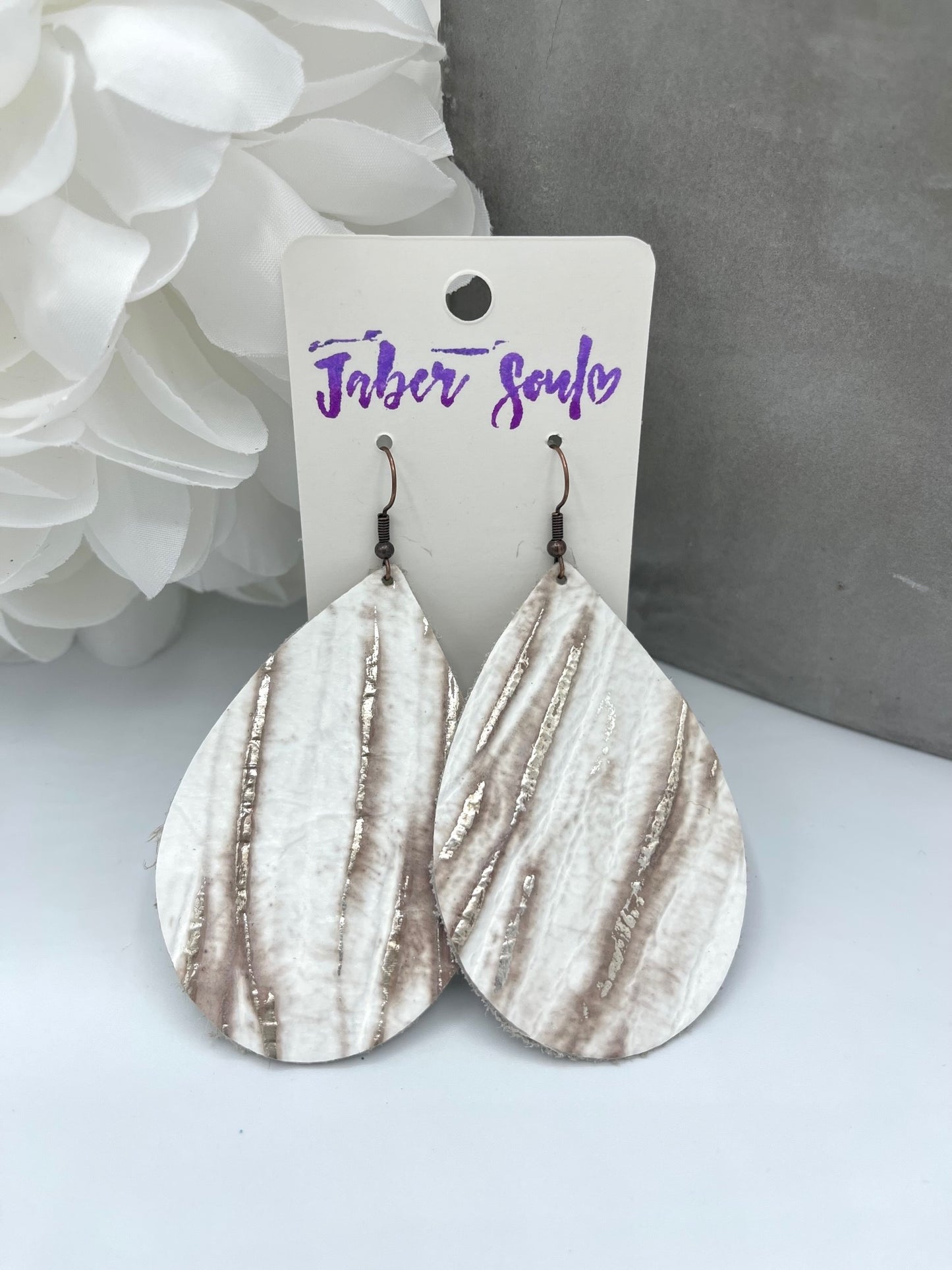 Leather Tear Drop White Chateau Earrings