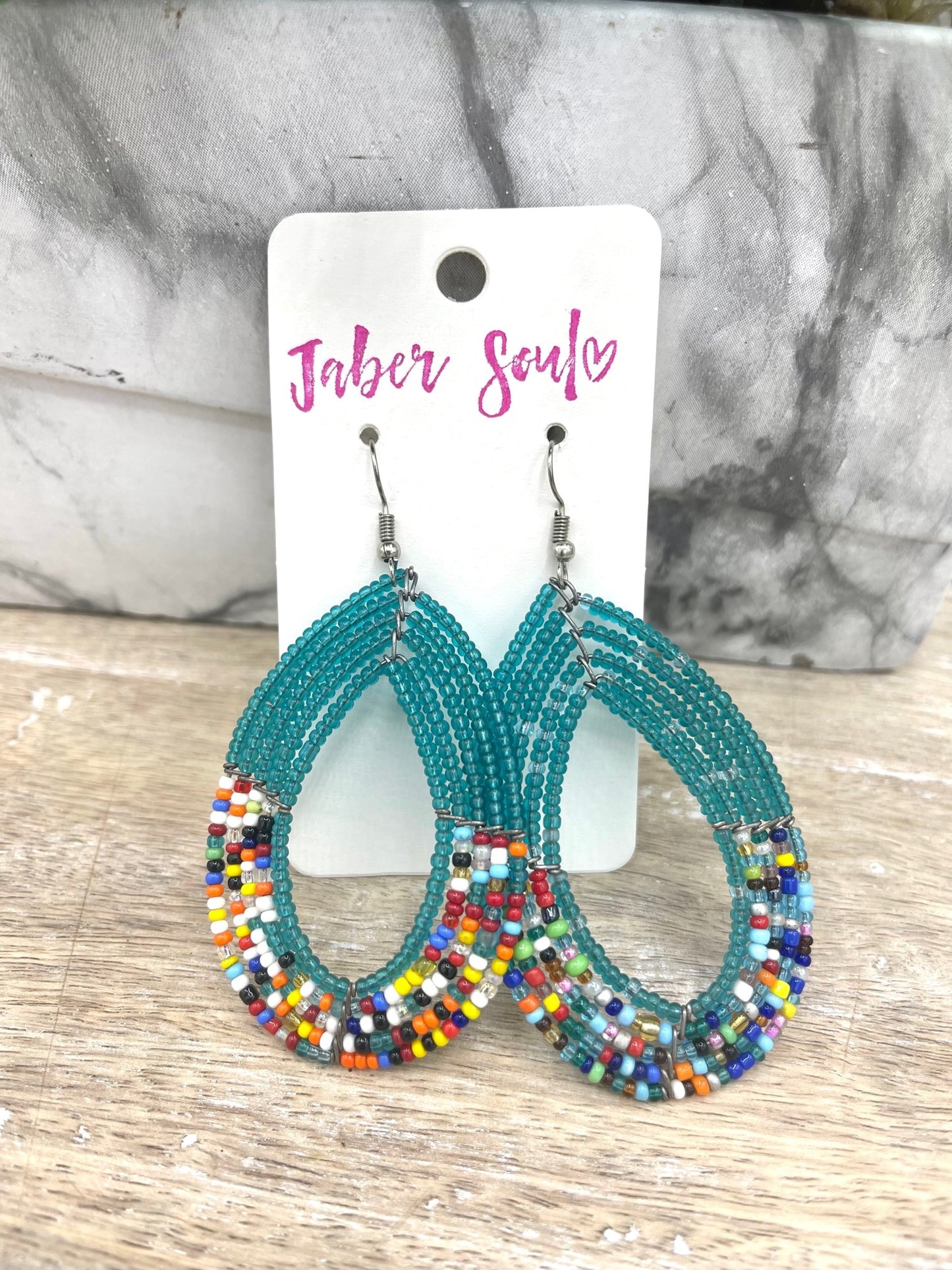 Teal Rainbow Kenyan Beaded Earrings