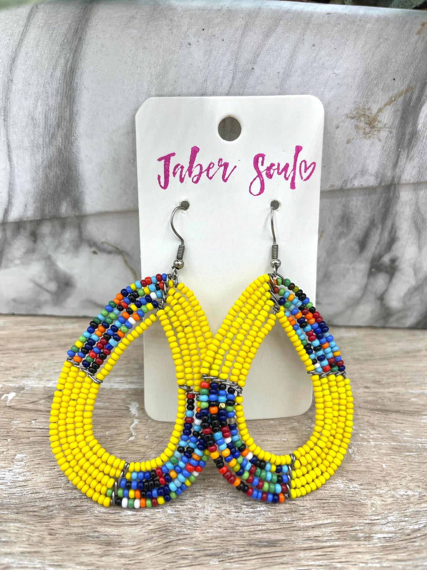 Yellow Double Rainbow Kenyan Beaded Earrings
