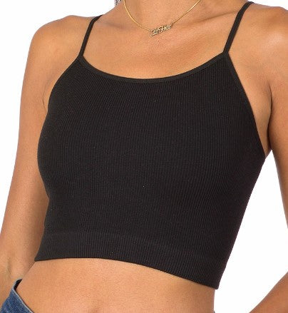 Ribbed Seamless Cropped Cami- Black