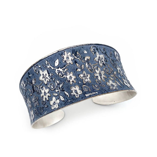 Silver Patina Bracelet - Blue Small Floral