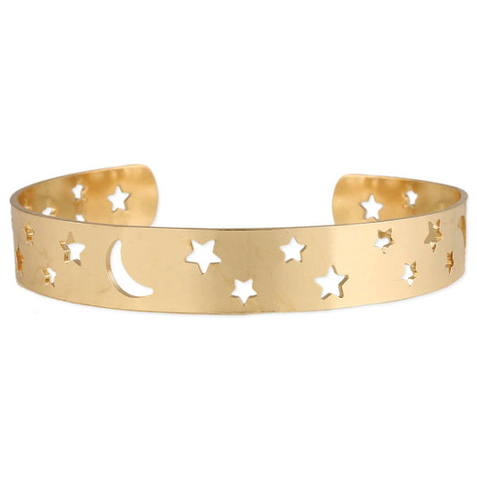 Heavens Above Gold Moon & Stars Cuff Bracelet