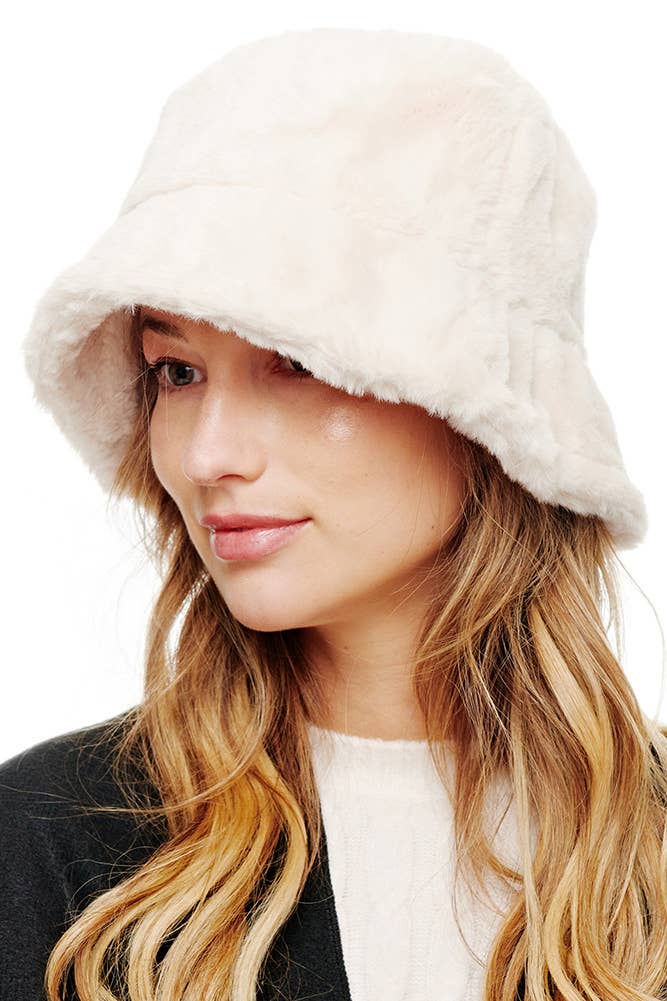 Fur Cozy Bucket Hat- White