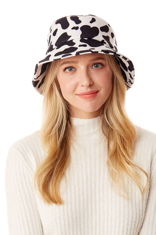 Cow Print Bucket Hat- White & Black