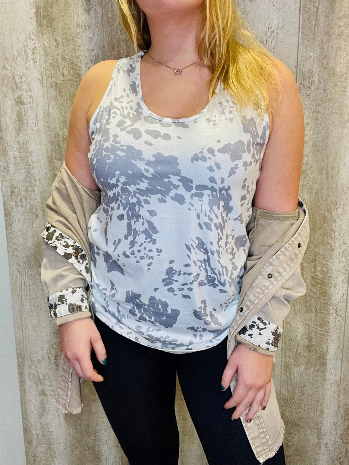 Gray Cow Print Tank Top