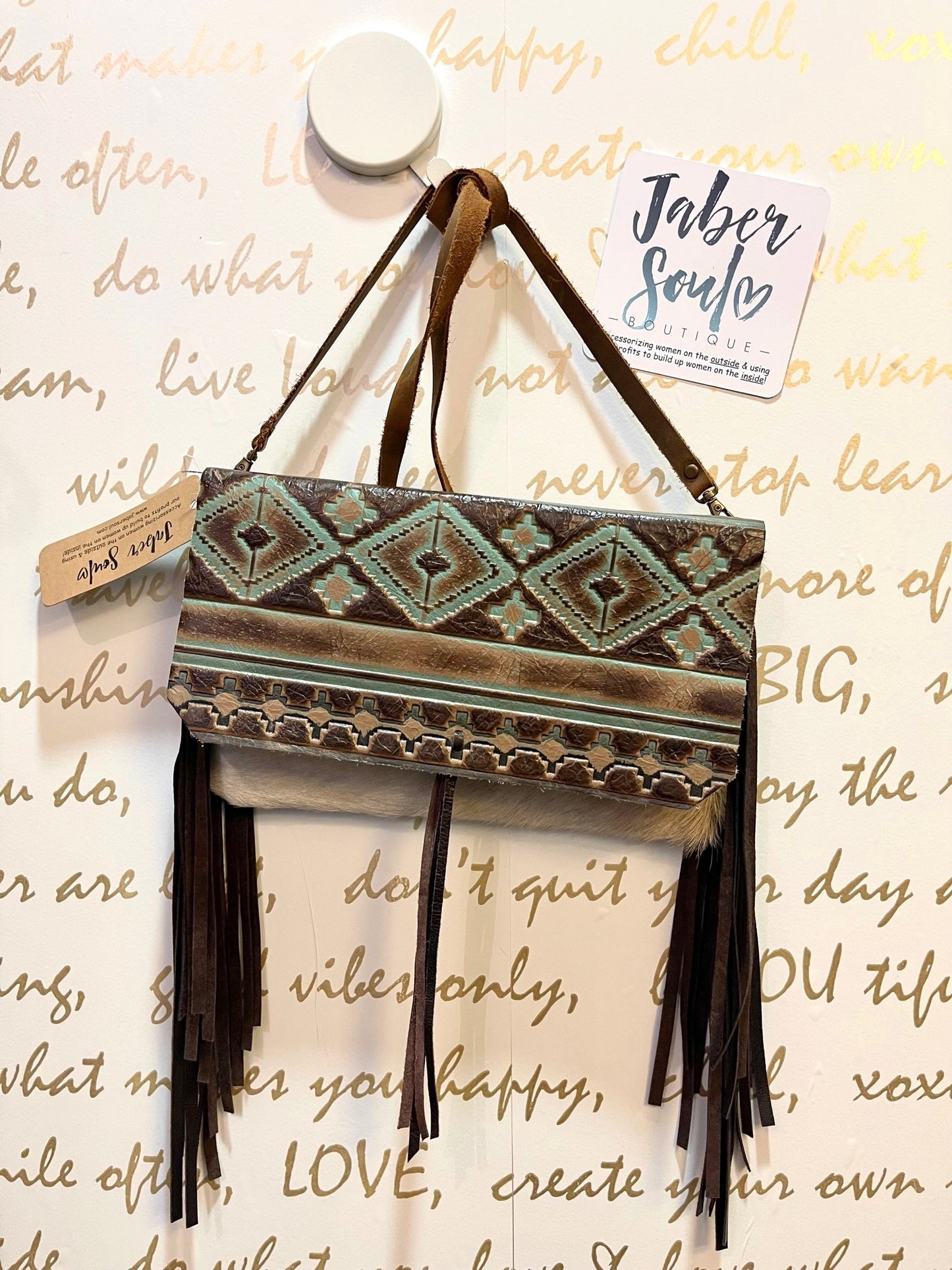 Hair on Hide with Navajo Flap and Leather Tassel Crossbody Handbag