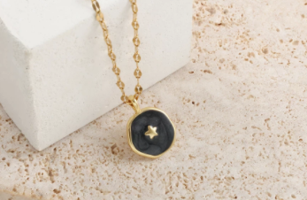 Black Gold Star Enamel Necklace