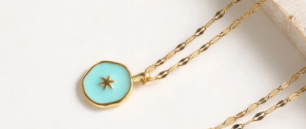 Teal Gold Star Enamel Necklace