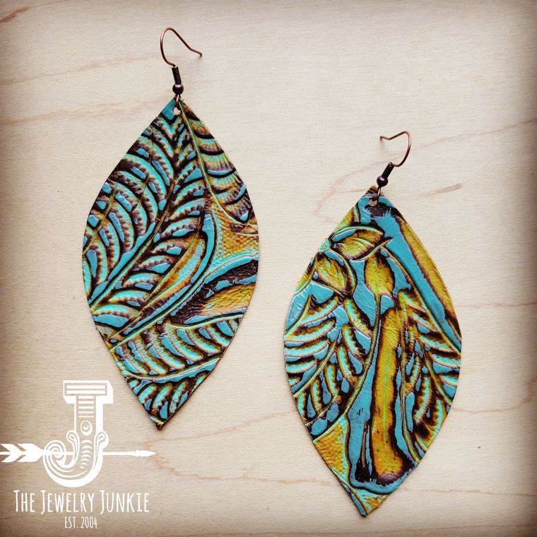 Leather Oval Earrings in Dallas Turquoise
