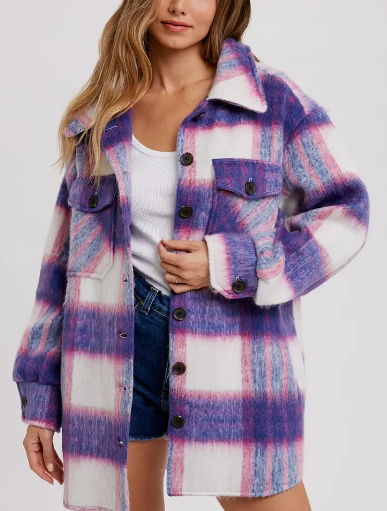 Brushed Flannel Coat- Pink/Blue
