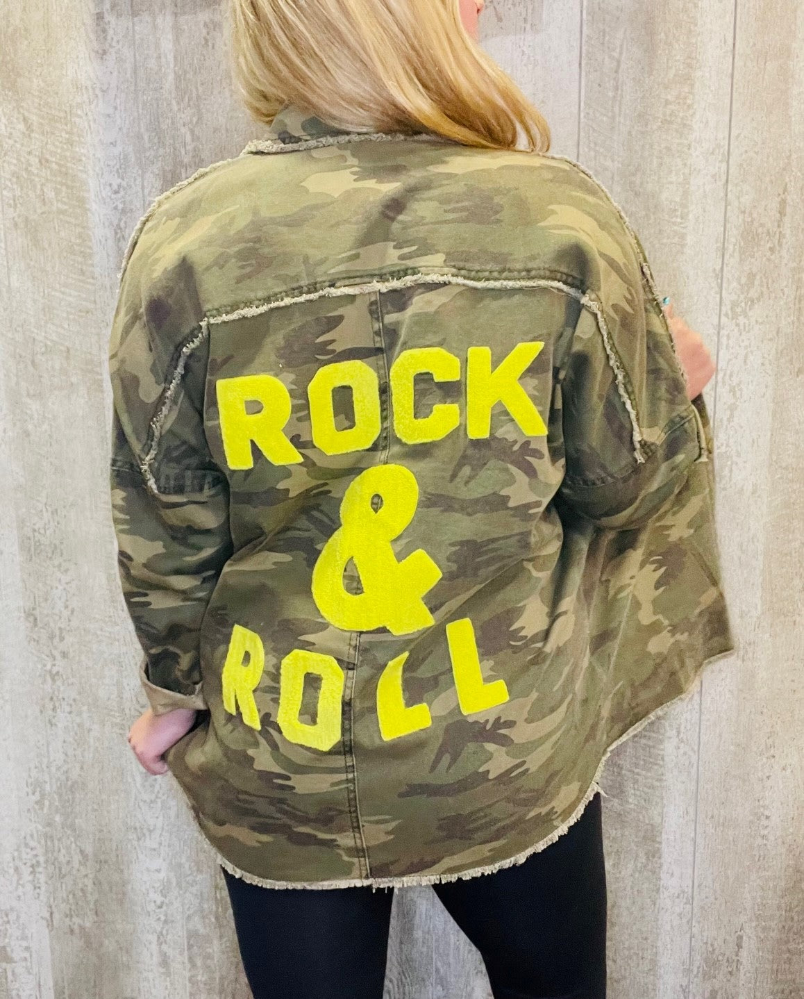 Army Print Jacket w/ Rock & Roll has Pockets