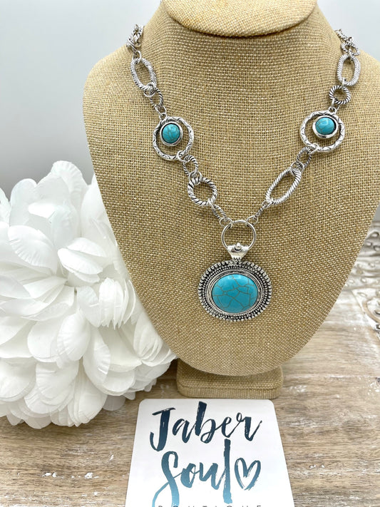 Soleil Turquoise and Silver Link Necklace