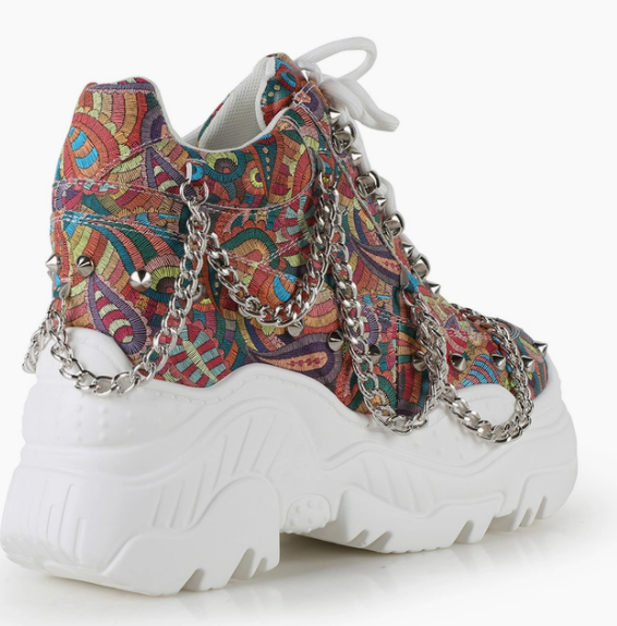Chain Lace Up Hidden Wedge Women's Sneakers- Space Candy