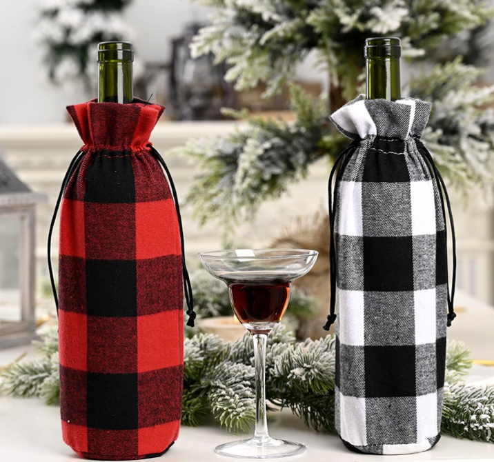 Wine Gift Bags Black White Red Checkered