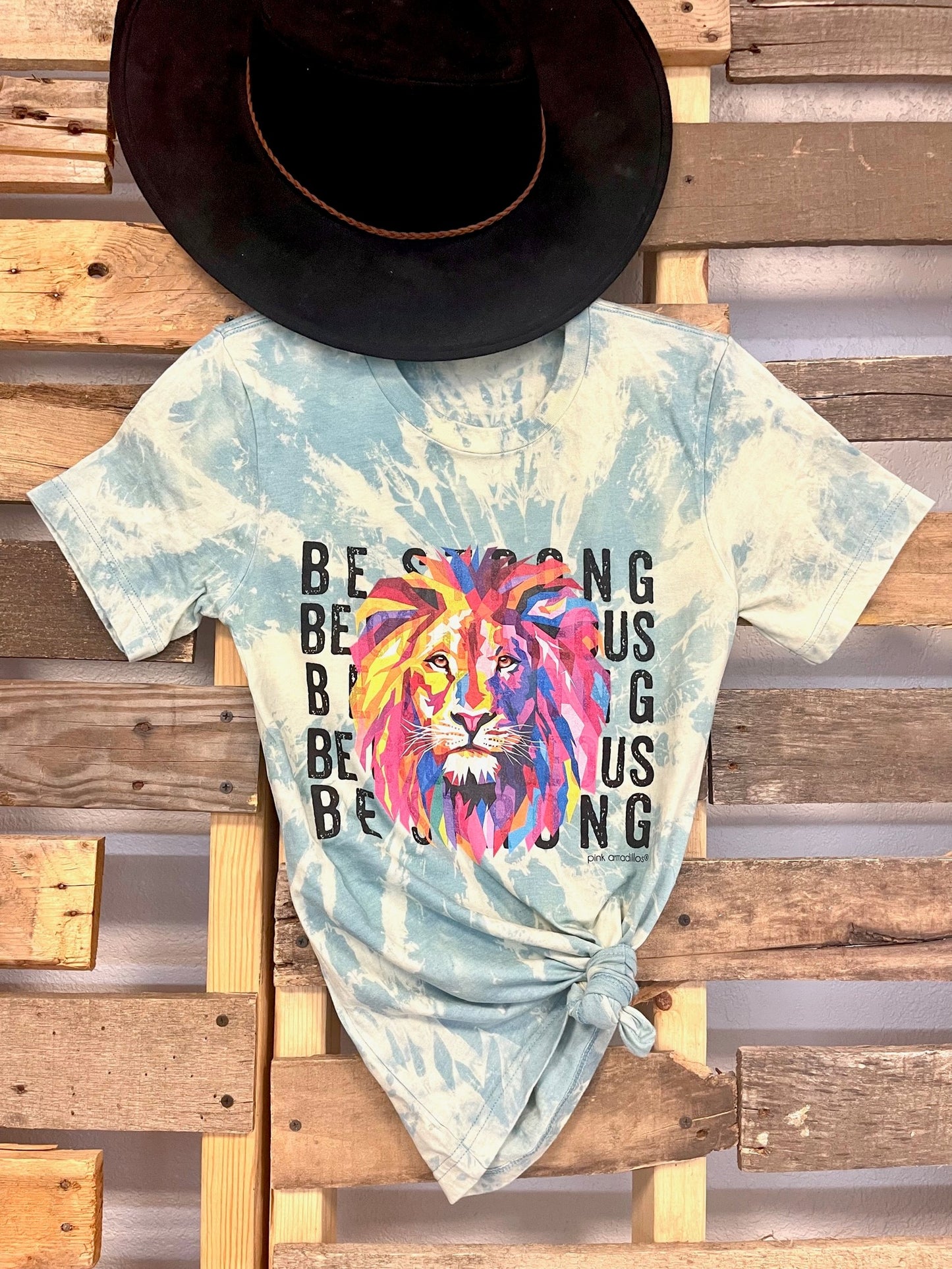 Be Strong Lion..  Blue Bleached Tee