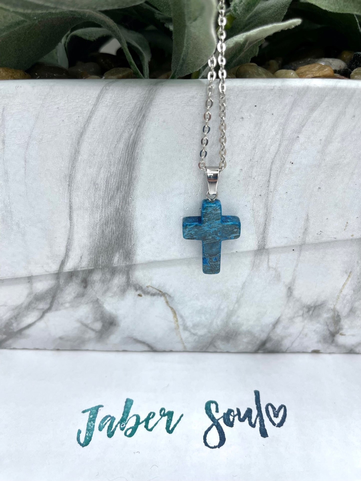 Blue Agate Cross Crystal Necklace