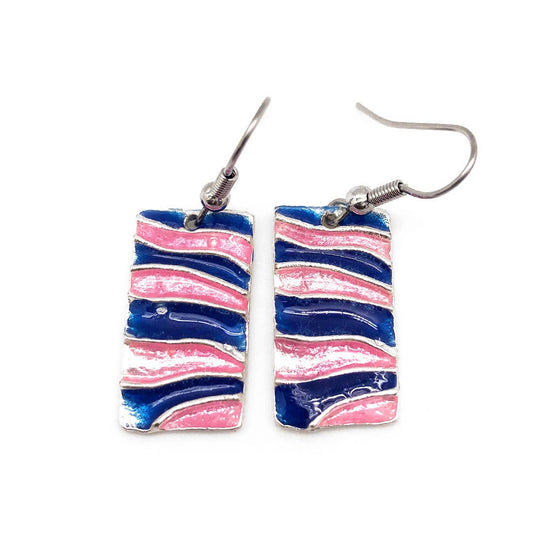 Pewter Earrings with Color Enamel - Cobalt/Pink