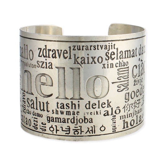 Silver Hello Languages Cuff Bracelet