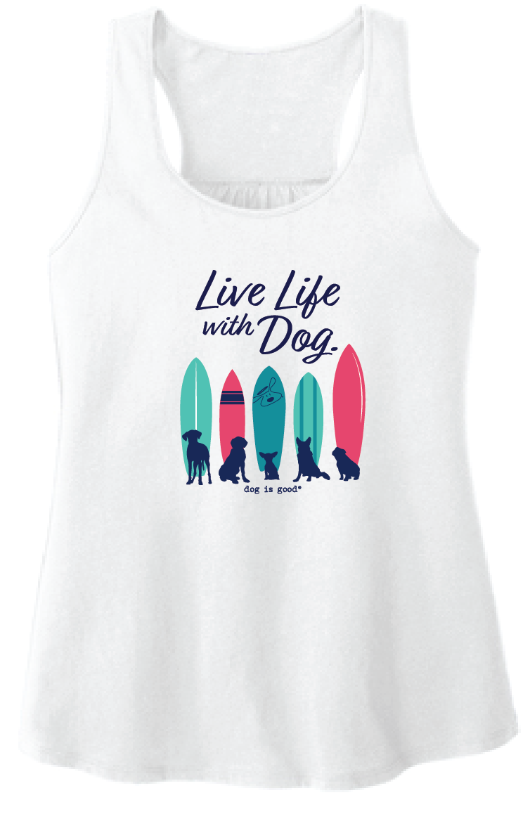 Live Life with Dog (Surfboard) Tank Top